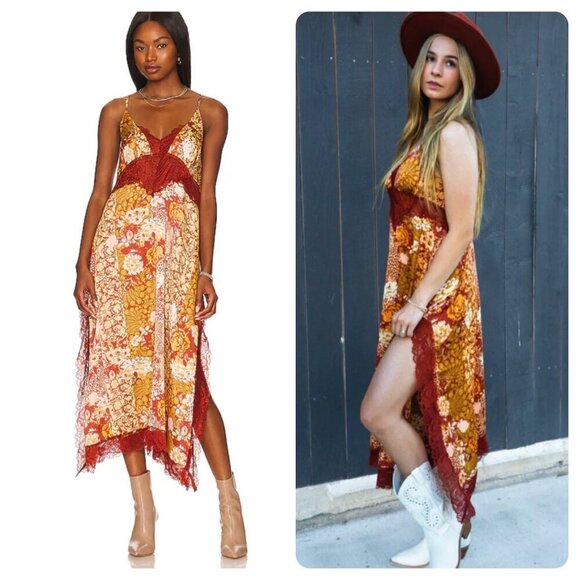 Free People Right Now Midi Slip Amber Combo Dress Floral Size Medium M NWT - Picture 1 of 8